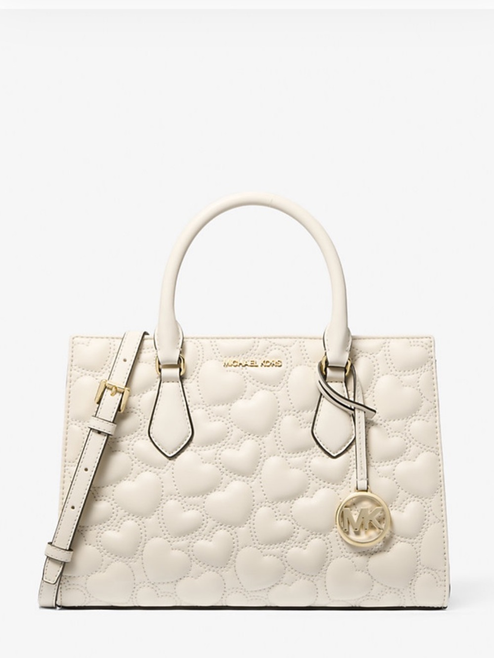 Michael Kors Cream Quilted Heart Leather Satchel with MK Charm